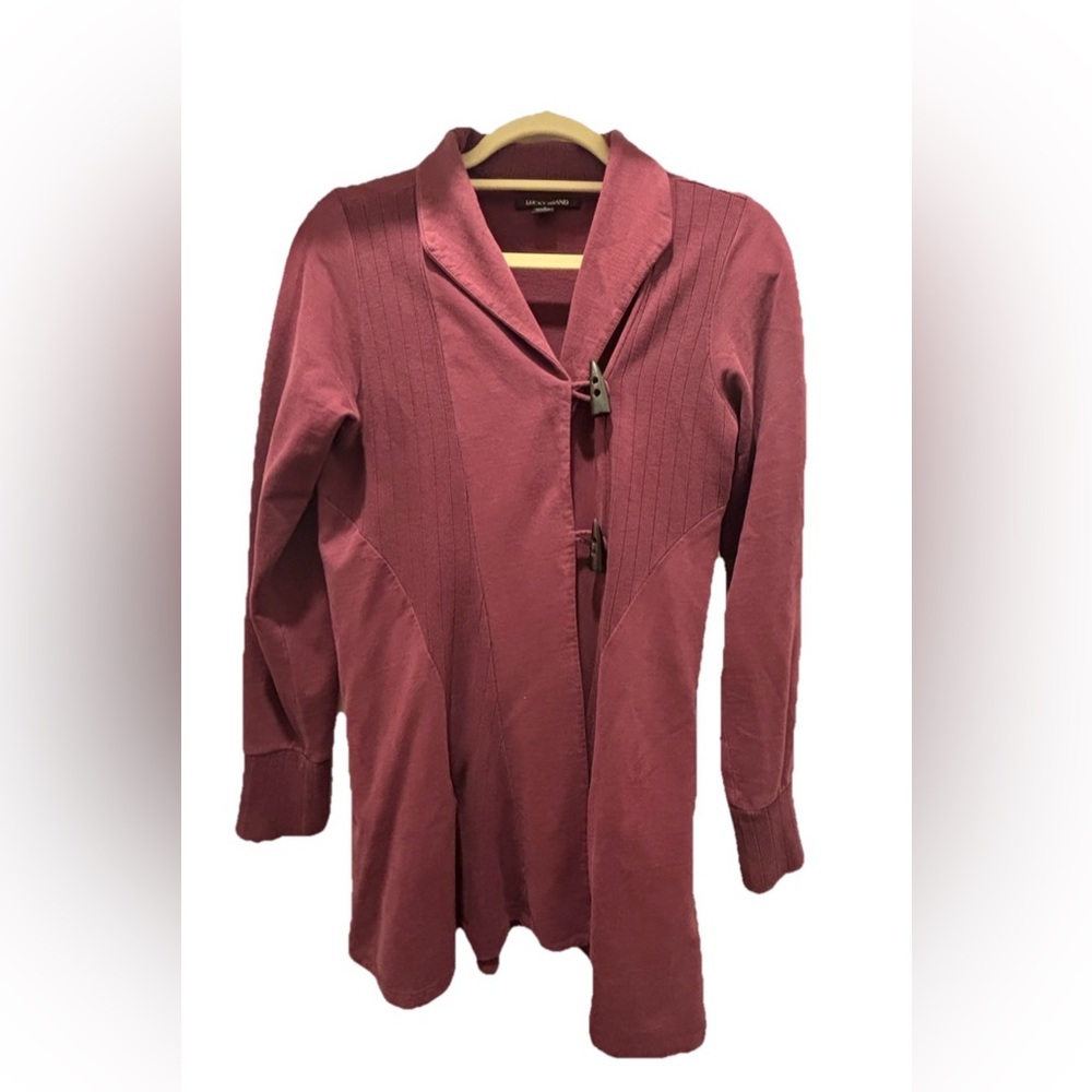 Lucky Brand Ribbed Burgundy Shark Tooth Hook Closure Open Cardigan Sweater